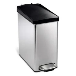 10L (2.6 Gal) Profile Step Can Brushed Stainless Steel With Black Plastic Lid