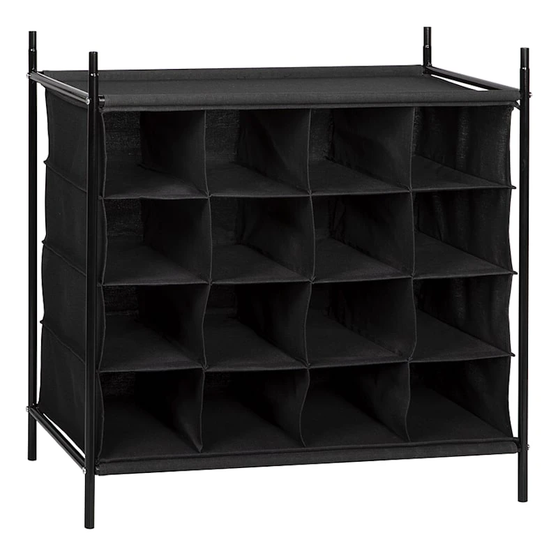 16-Compartment Black Stackable Storage Rack