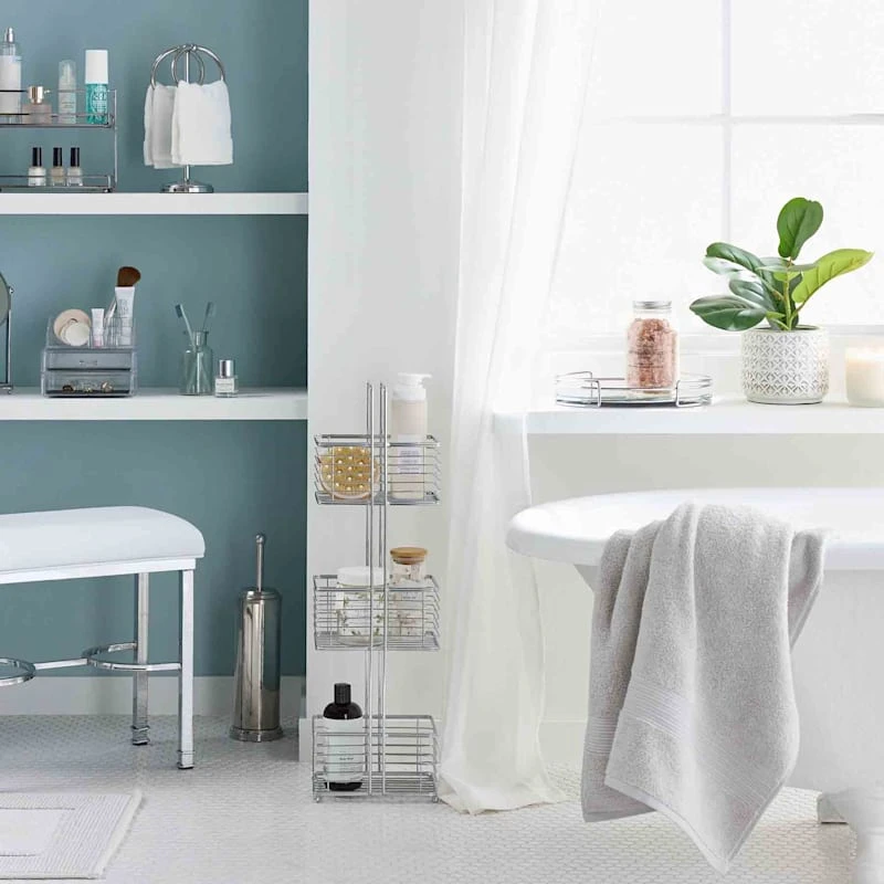 2-Ring Spheres Satin Nickel Fingertip Towel Stand - Image 3