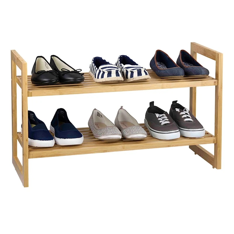 2-Tier Standing Bamboo Wood Shoe Rack