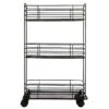 3-Tier Slim Black Metal Mesh Rolling Cart