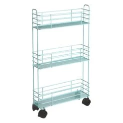 3-Tier Slim Eggshell Blue Metal Mesh Rolling Cart
