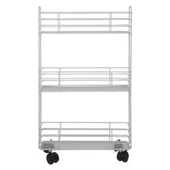 3-Tier Slim Grey Metal Mesh Rolling Cart