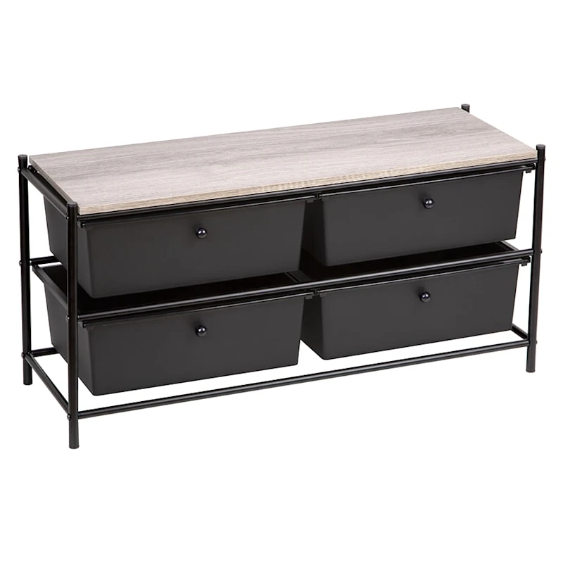4-Drawer Jami Rack With Brown Wooden Top