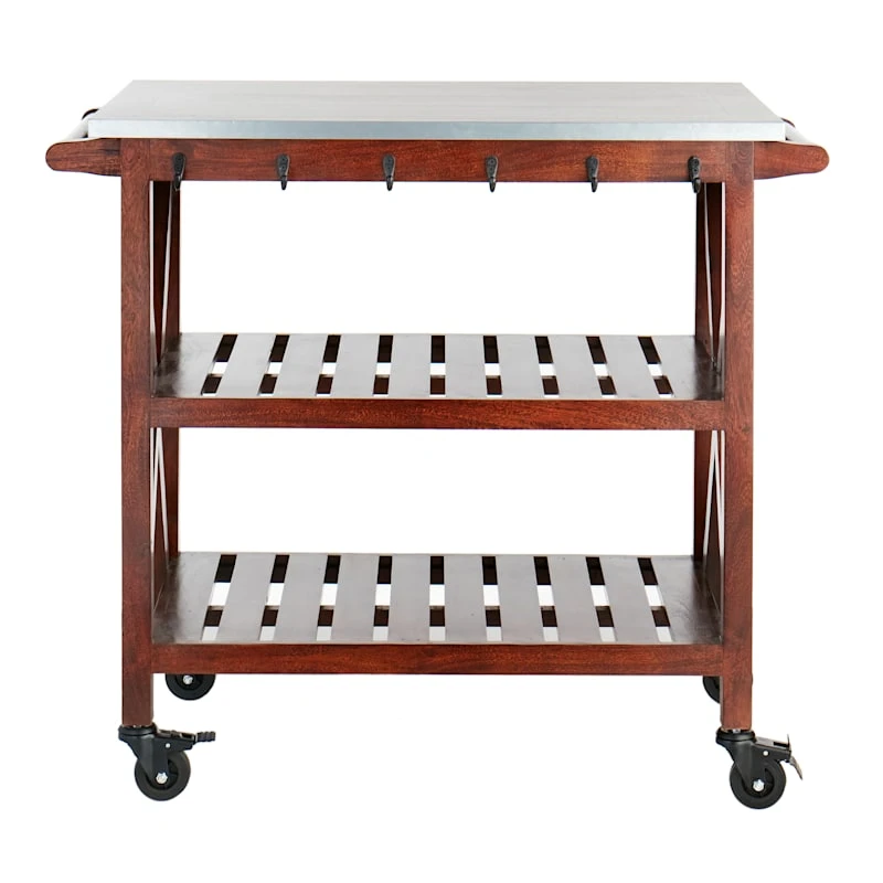 Antwerp Wood Bar Cart With Metal Top And Towel Hooks - Image 2