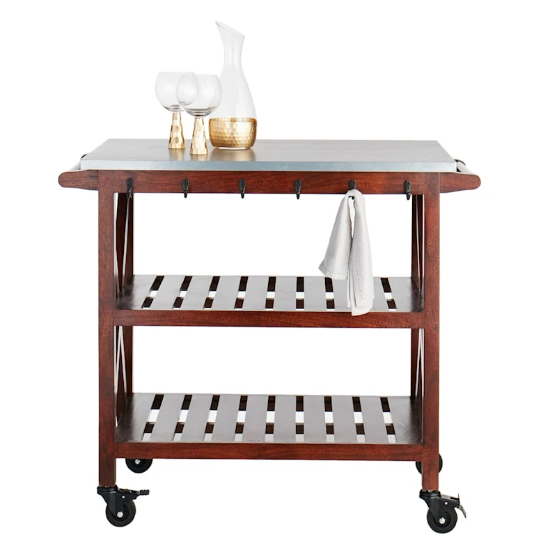 Antwerp Wood Bar Cart With Metal Top And Towel Hooks - Image 6