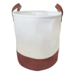 Black Faux Leather Laundry Hamper With Handles, Medium