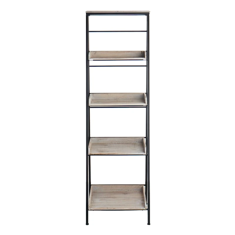 Black Metal Folding Rack With Wood Tray Layer - Image 2