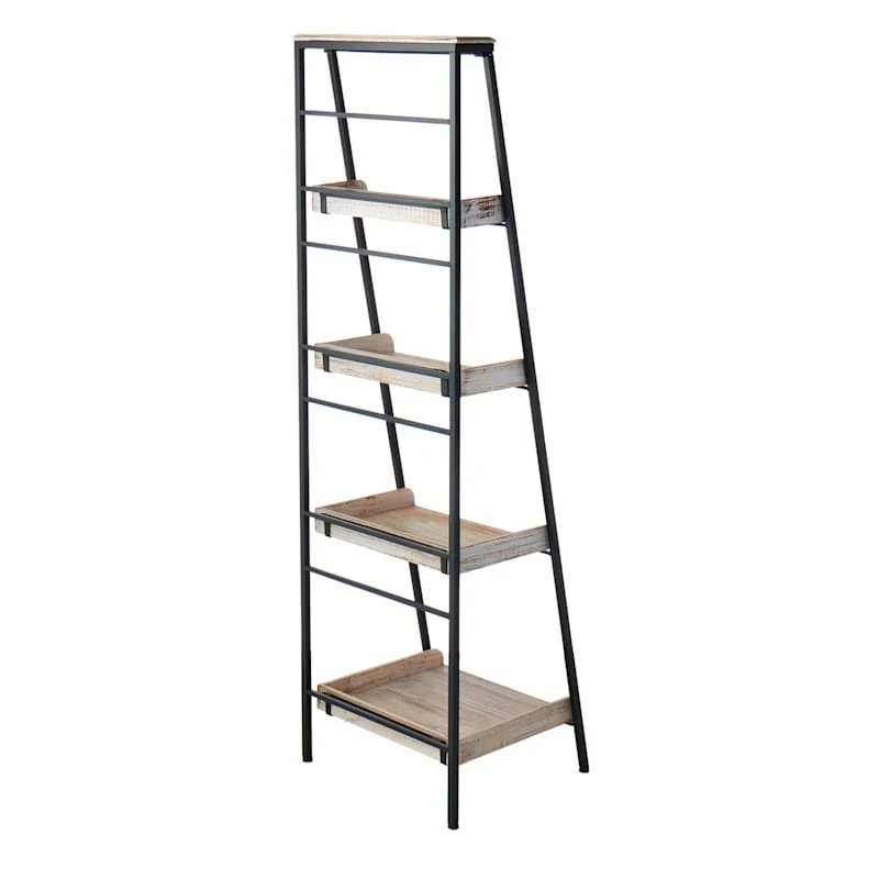 Black Metal Folding Rack With Wood Tray Layer - Image 3
