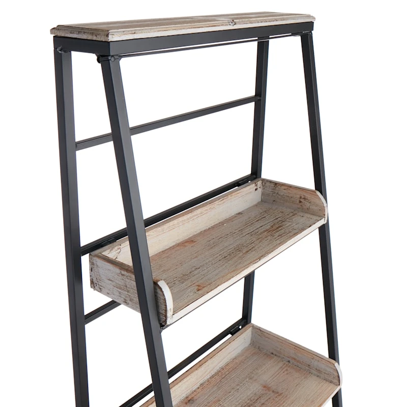Black Metal Folding Rack With Wood Tray Layer - Image 5