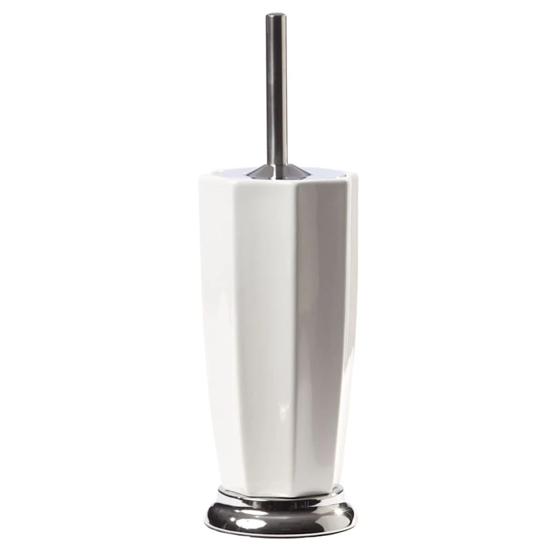 Brock White Ceramic Toilet Bowl Brush & Chrome Handle Base