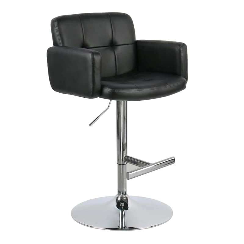 Crosby St Stout Adjustable Faux Leather Barstool, Black
