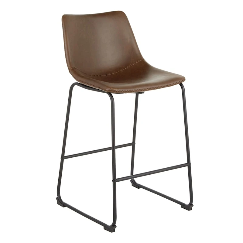 Drake Espresso Faux Leather Modern Industrial Barstool, 30"