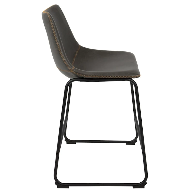 Drake Modern Industrial Faux Leather Counter Stool, Dark Grey - Image 2