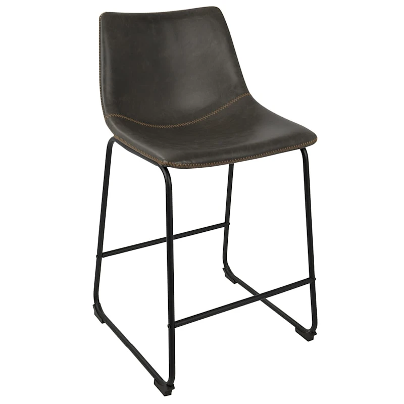 Drake Modern Industrial Faux Leather Counter Stool, Dark Grey