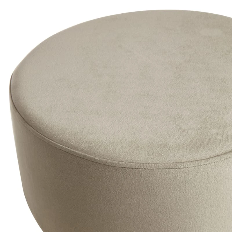 Emmy Grey Velvet Round Wood Leg Ottoman - Image 3