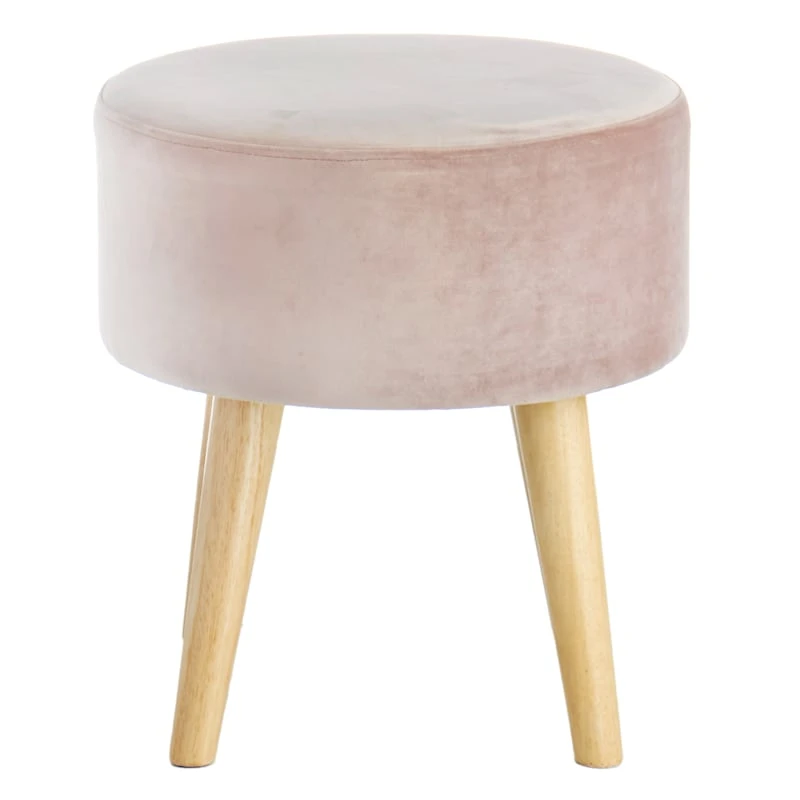 Emmy Rose Velvet Round Wooden Leg Ottoman - Image 2