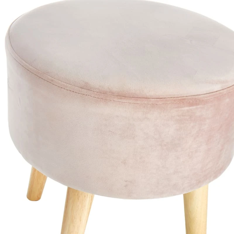 Emmy Rose Velvet Round Wooden Leg Ottoman - Image 3