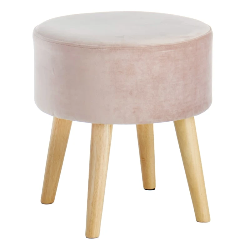 Emmy Rose Velvet Round Wooden Leg Ottoman