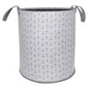 Geo Round Canvas Collapsible Laundry Hamper With Handles, Grey