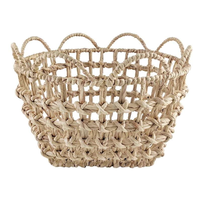Grace Mitchell Braided Water Hyacinth Basket With Scalloped Edge, Large