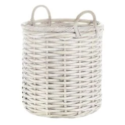 Grace Mitchell Whitewashed Round Willow Basket, Large