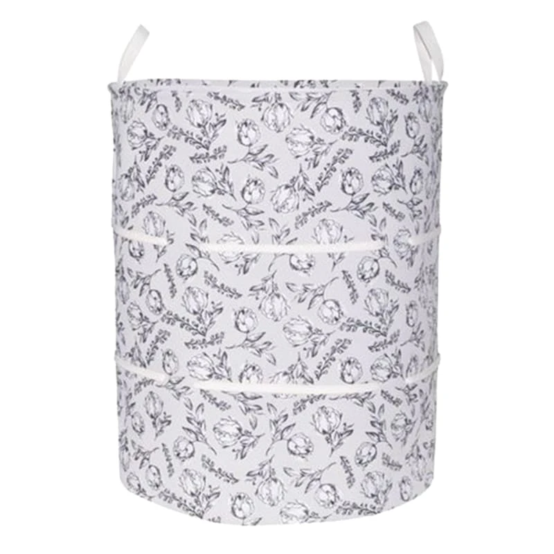 Grey Floral Canvas Laundry Hamper, Small