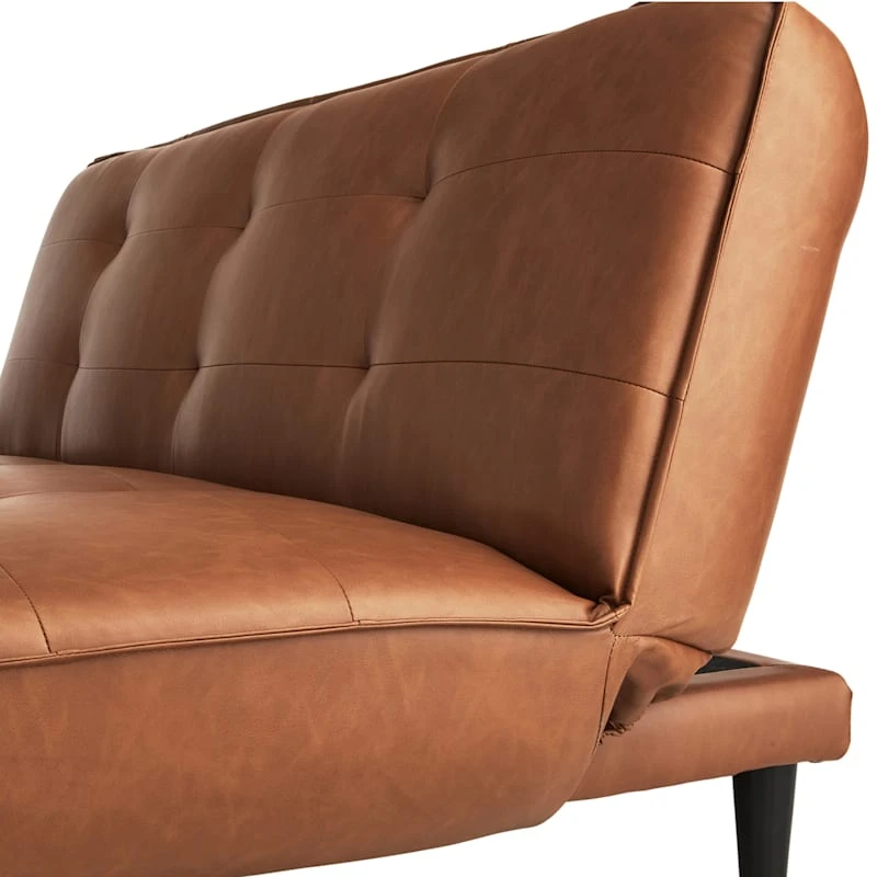 Honeybloom Wyatt Push Back Sofa, Cognac Faux Leather - Image 4