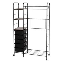 Jami Black Closet Rack With Brown Wooden Shelves