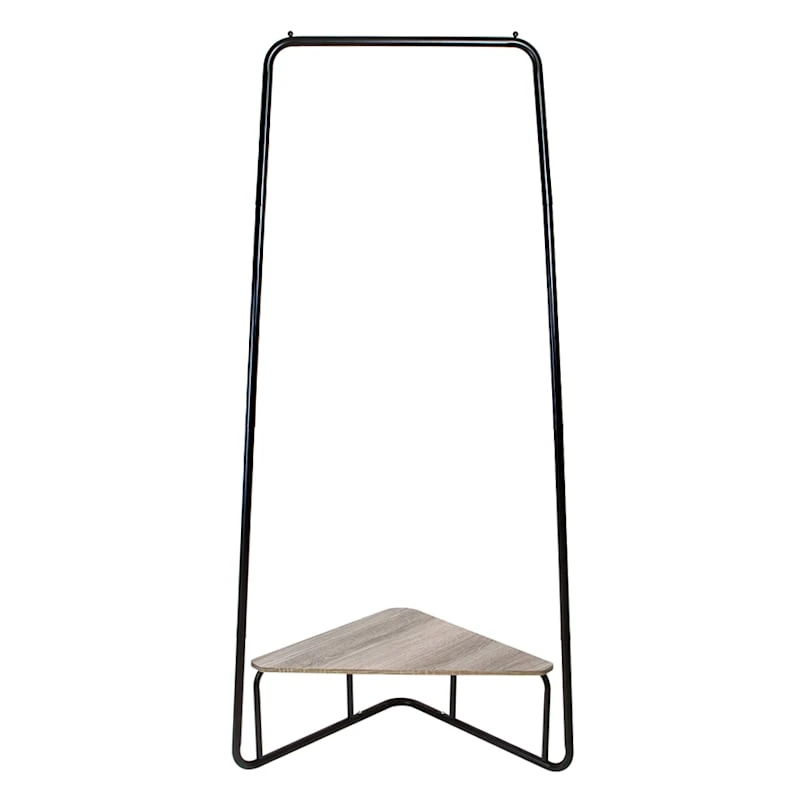 Jami Corner Black Garment Rack With Brown Shelf
