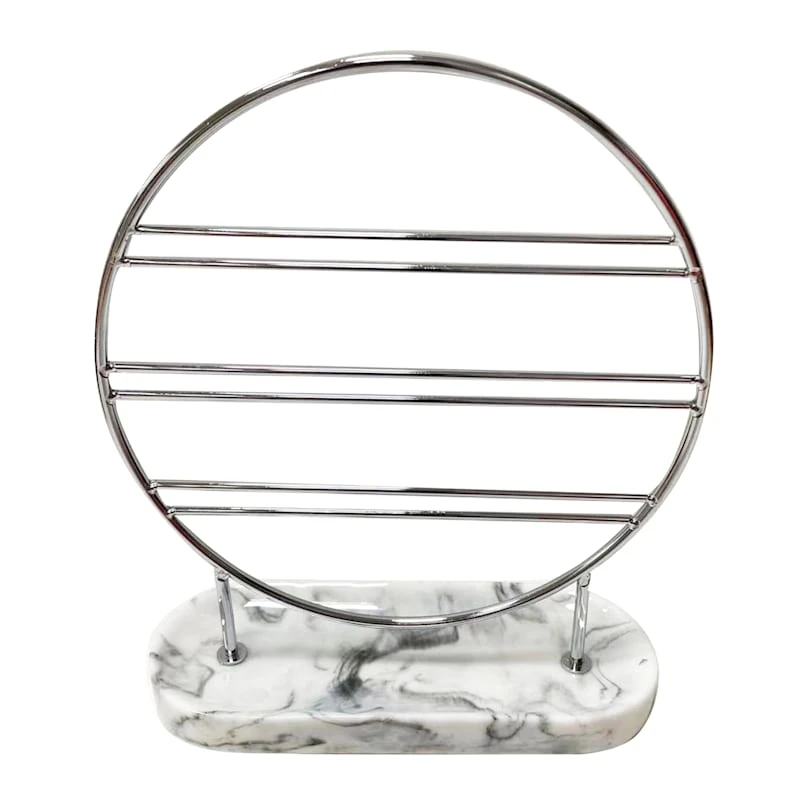 Laila Ali Chrome Jewelry Holder With Marbled Base, 8.5"