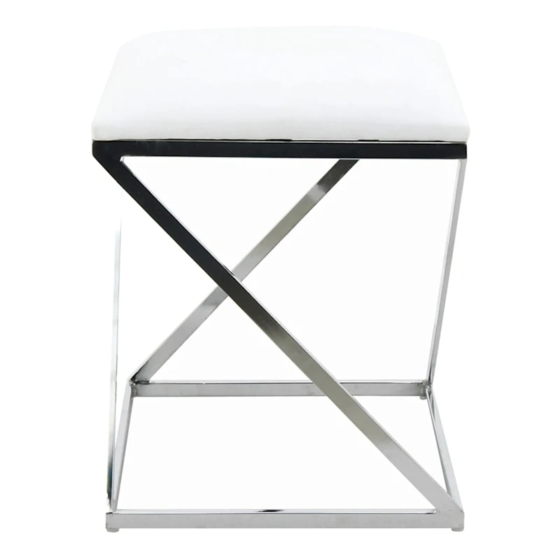 Laila Ali Modern White Velvet Ottoman - Image 2