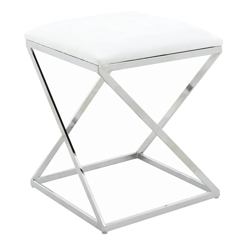 Laila Ali Modern White Velvet Ottoman