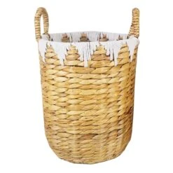 Large Round Water Hyacinth Basket/Triangle Trim