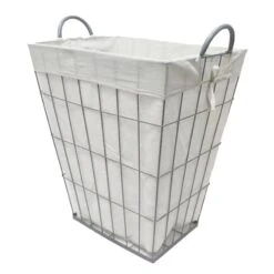 Metal Wire Grid Laundry Hamper, Cool Grey