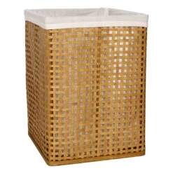 Natural Bamboo Wood Laundry Hamper With Liner, Large