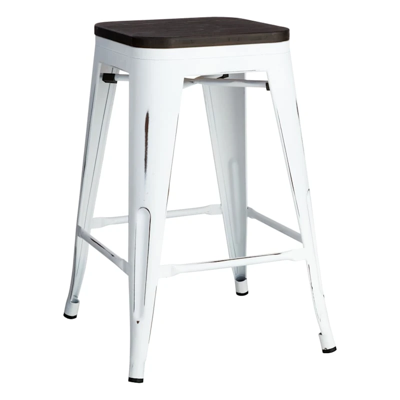 Oregon Vintage White Industrial Barstool, 24"