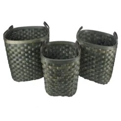 Oval Chip Wood Basket/Leather Handle