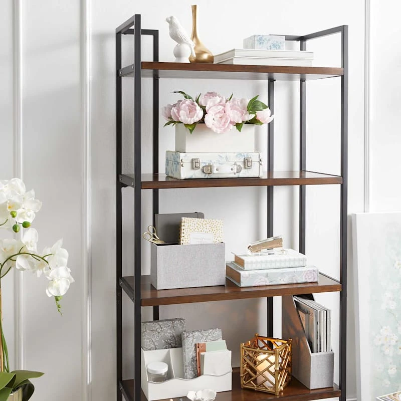 Parkview 5-Tier Metal & Wood Veneer Bookshelf - Image 2