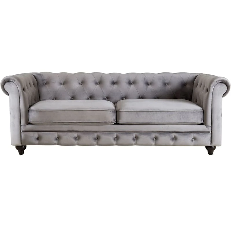 Providence Chesterfield Grey Velvet Tufted Sofa, 79" - Image 2