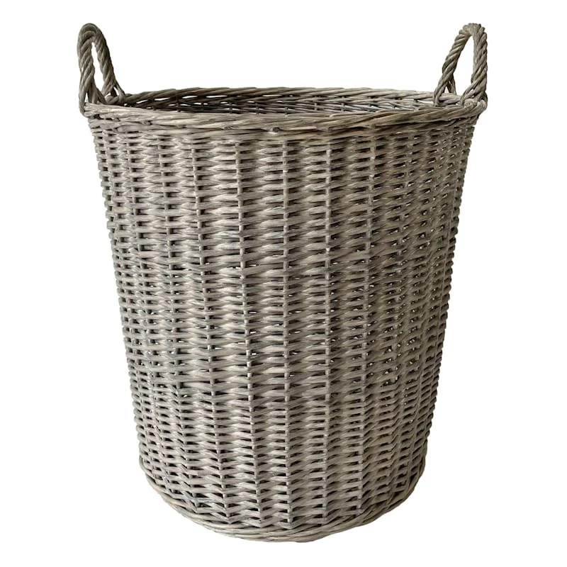 Round Grey Willow Laundry Hamper, Large