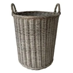 Round Grey Willow Laundry Hamper, Medium
