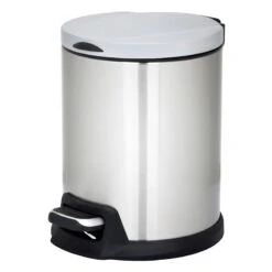Round White Stainless Steel Pedal Bin, 5l