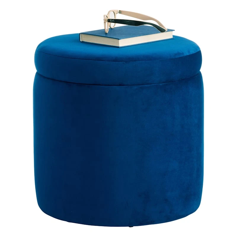 Stuart Round Storage Ottoman, Navy Blue - Image 2