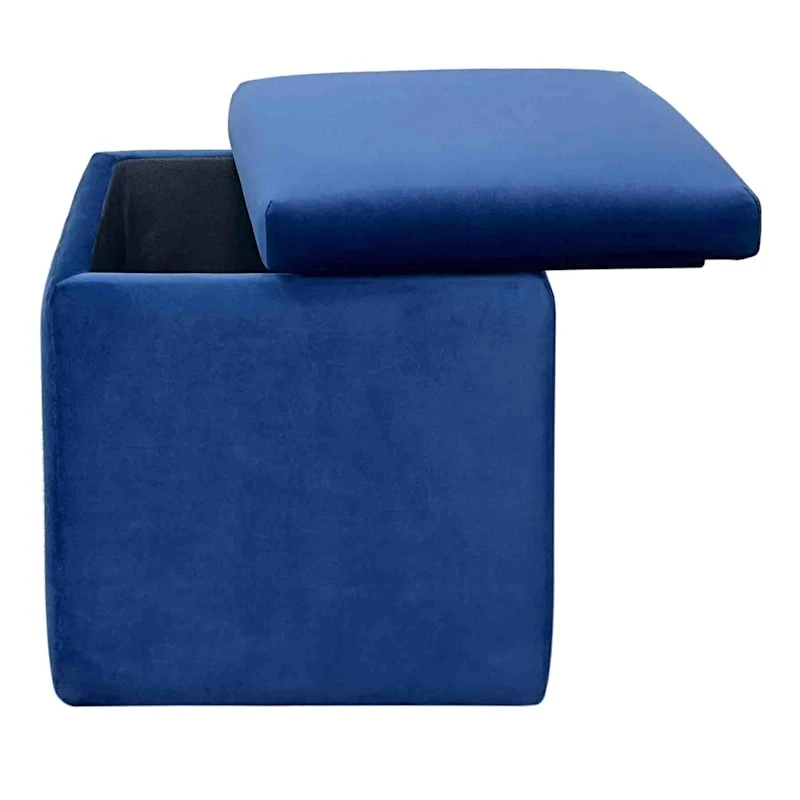 Stuart Square Storage Ottoman, Navy Blue - Image 4