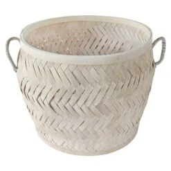 Tracey Boyd Whitewashed Bamboo Basket, Large