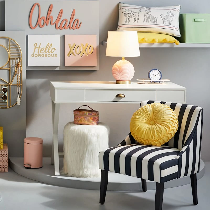 White Faux Fur Round Ottoman - Image 2