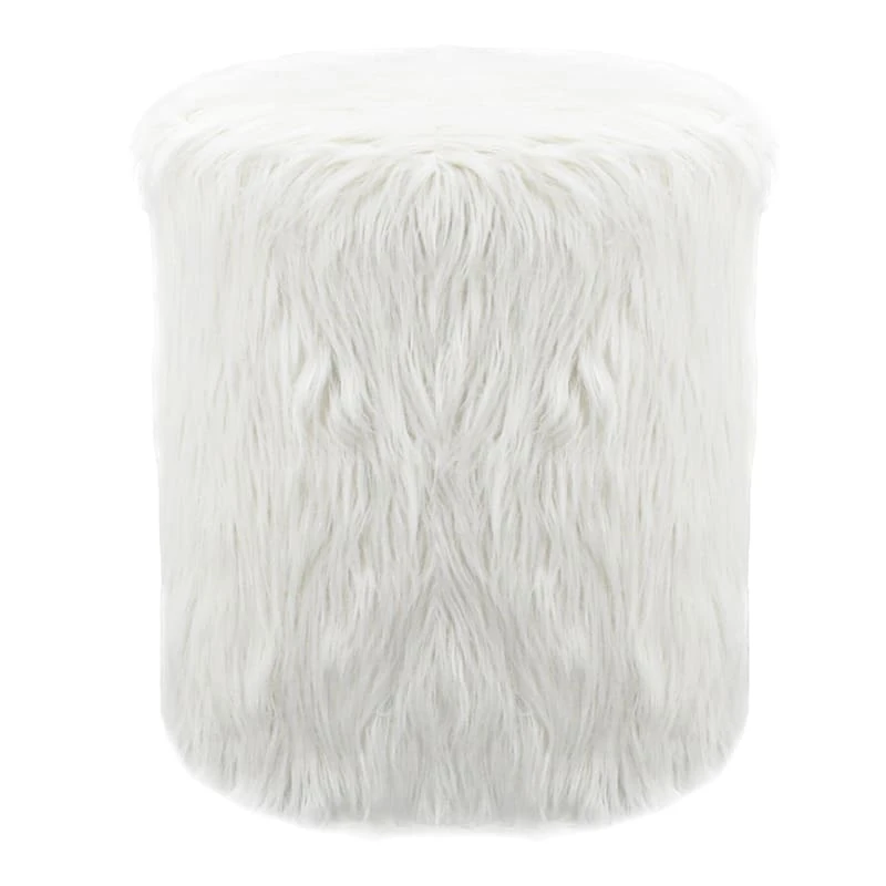 White Faux Fur Round Ottoman