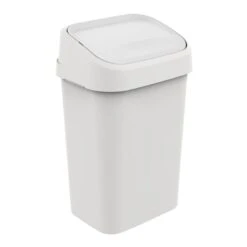 White Storage Rectangle Swing Lid Trash Bin, 50l