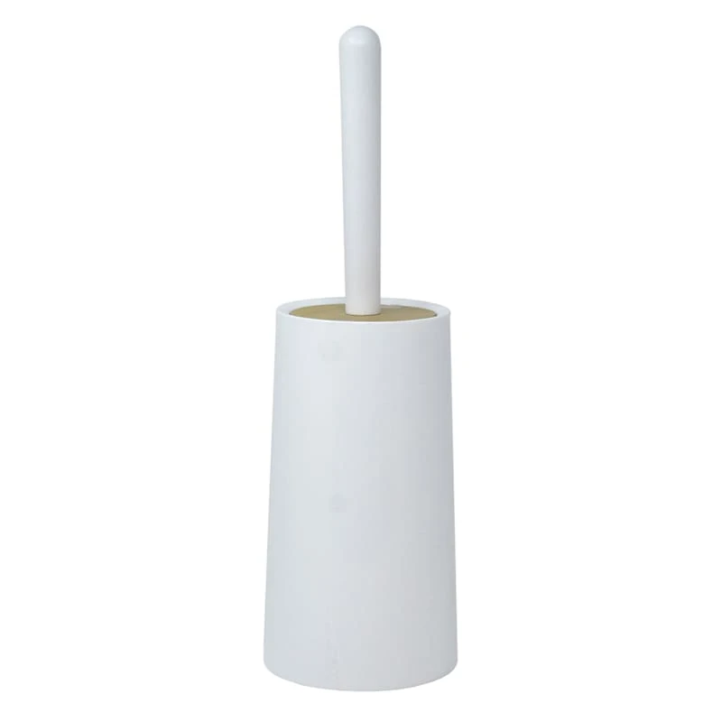 White Toilet Brush With Bamboo Lid